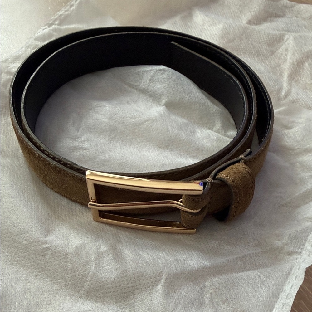 Sandro Brown Suede Belt with Gold Buckle